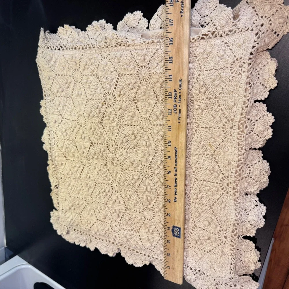 Crochet Pillow Shams Set of 2 18x18 Cream Cotton Popcorn Stitch Scalloped Edge